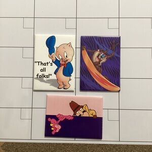 Warner Bros Looney‎ Tunes Magnets Porky Pig Taz & Pink Panther Vintage EUC